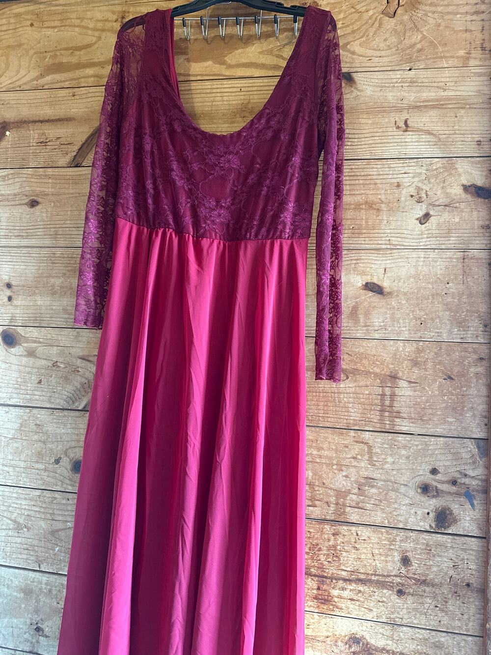 J&J Designs Fall Lace Burgundy Maroon Maxi Dress